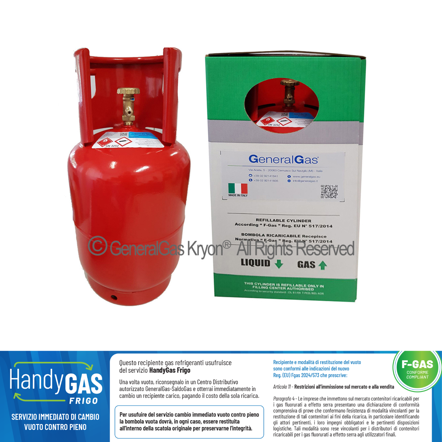 R32 Kryon® 32 in nachfüllbarer Flasche Kryobox 12.5 Lt - 9 Kg / 42 bar - Ventil ½ ACME LH