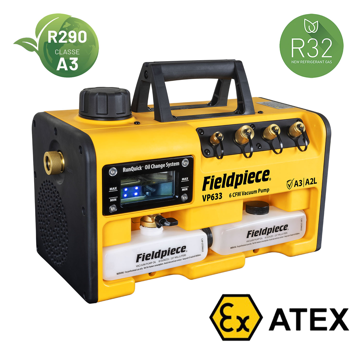 Fieldpiece USA - VP633 - Hochwertige Vakuumpumpe, ATEX-zertifiziert, hohe Leistung - 170 Liter/Minute (10,2 cum/Stunde) - Vakuumgrad 2 x10(-2) mbar - 0,02 mbar/2 Pa/15 Mikron