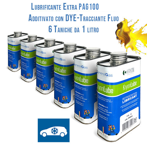 KryonLube EXTRA 100 PAG-Kfz-Schmierstoff mit fluoreszierendem Farbstoffzusatz – 6 x 1-Liter-Metallkanister