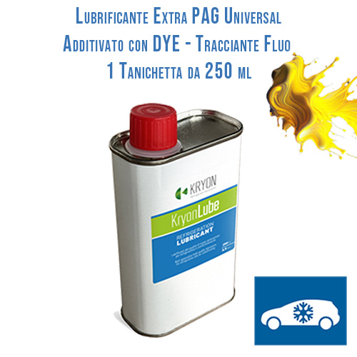 KryonLube EXTRA Universal-PAG-Autoschmiermittel für R134a und R12434yf mit fluoreszierendem Farbstoffzusatz – 1 Stück Metallkanister à 250 ml.