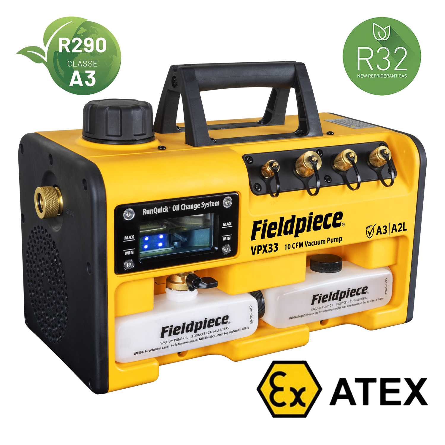 Fieldpiece USA - VP633 - Hochwertige Vakuumpumpe, ATEX-zertifiziert, hohe Leistung - 283 Liter/Minute (17,0 cum/Stunde) - Vakuumgrad 2 x10(-2) mbar - 0,02 mbar/2 Pa/15 Mikron