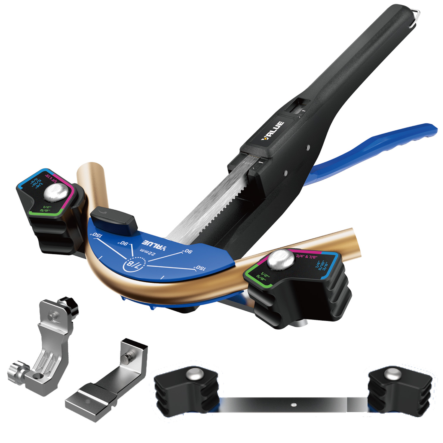 VALUE Rohrbieger (HVACR) VTB-CB1R mit VTBRK-Kit – für Rohre ¼ (6mm), 5/16 (8mm), ⅜ (10mm), ½ (12mm), ⅝ (16mm), ¾ (19mm), ⅞ (22mm)