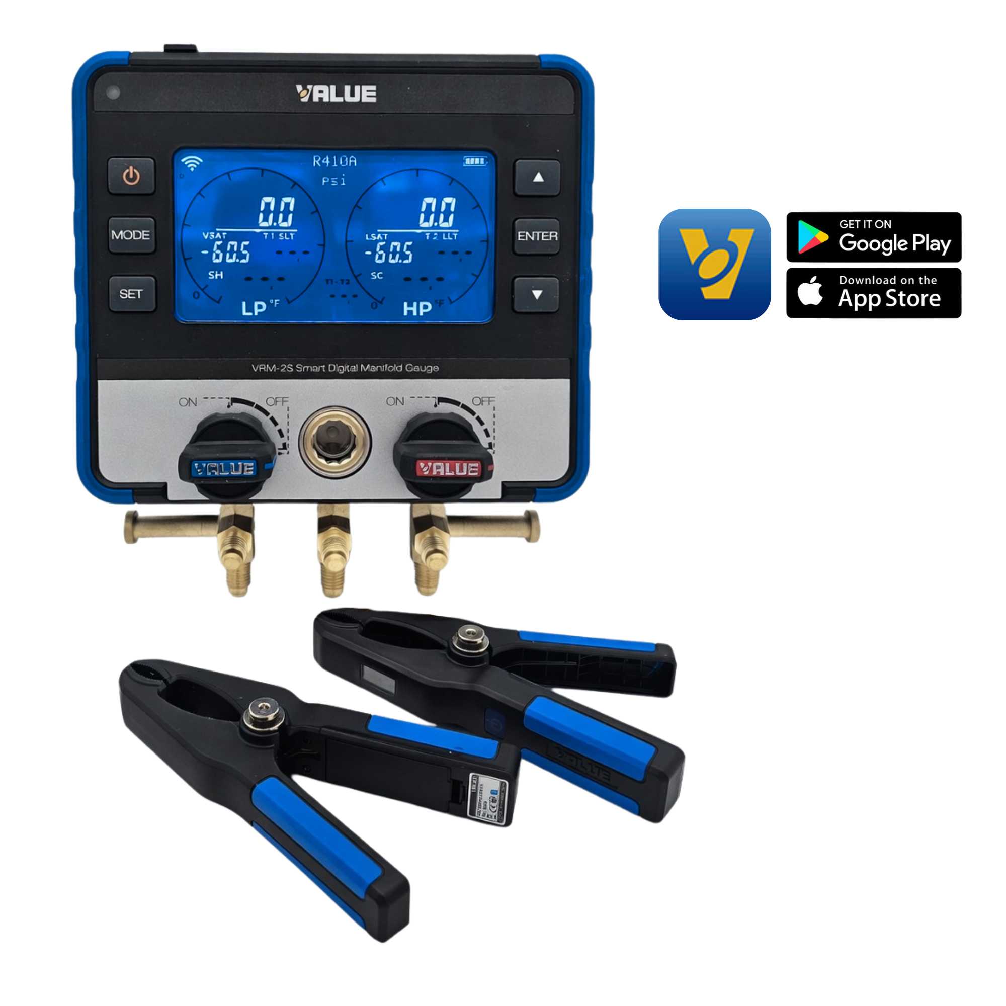 VALUE Gruppo Manometrico Digitale wireless VRM-2S, corredato di due sonde temperatura bluetooth