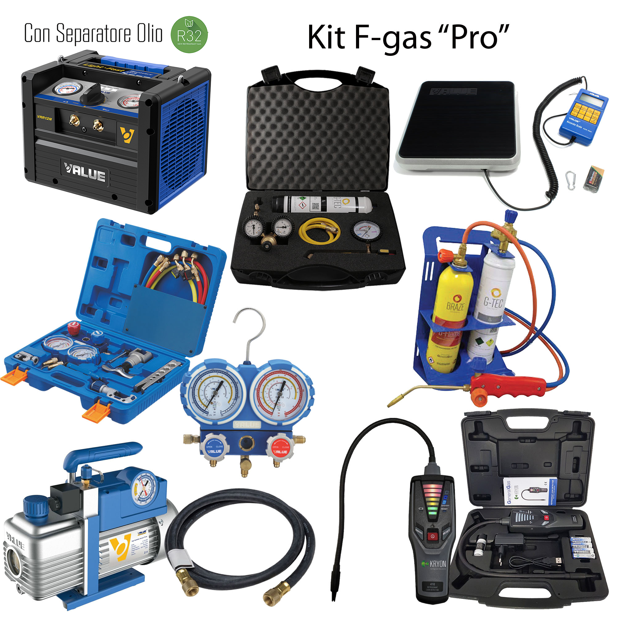 Kit PRO F-GAS: HVACR-Ausrüstung in einem kompletten Kit (Referenzverordnung EU 2015/2067)