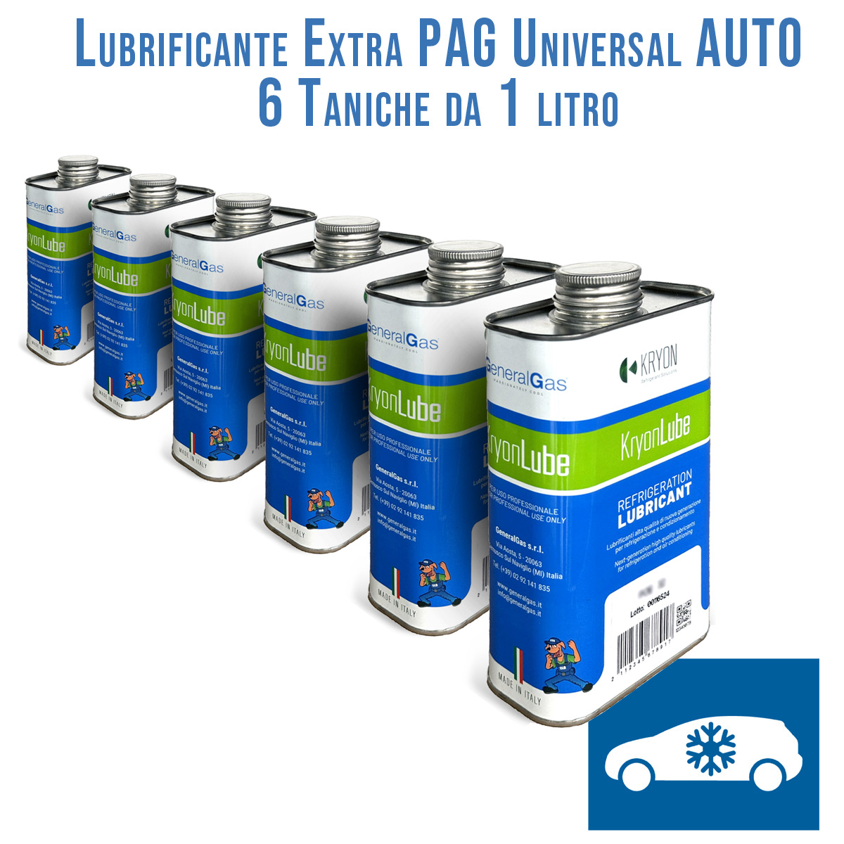 KryonLube EXTRA Universal PAG AUTO Lubricant für R134a und R12434yf  – 6 x 1 Liter-Metallkanister