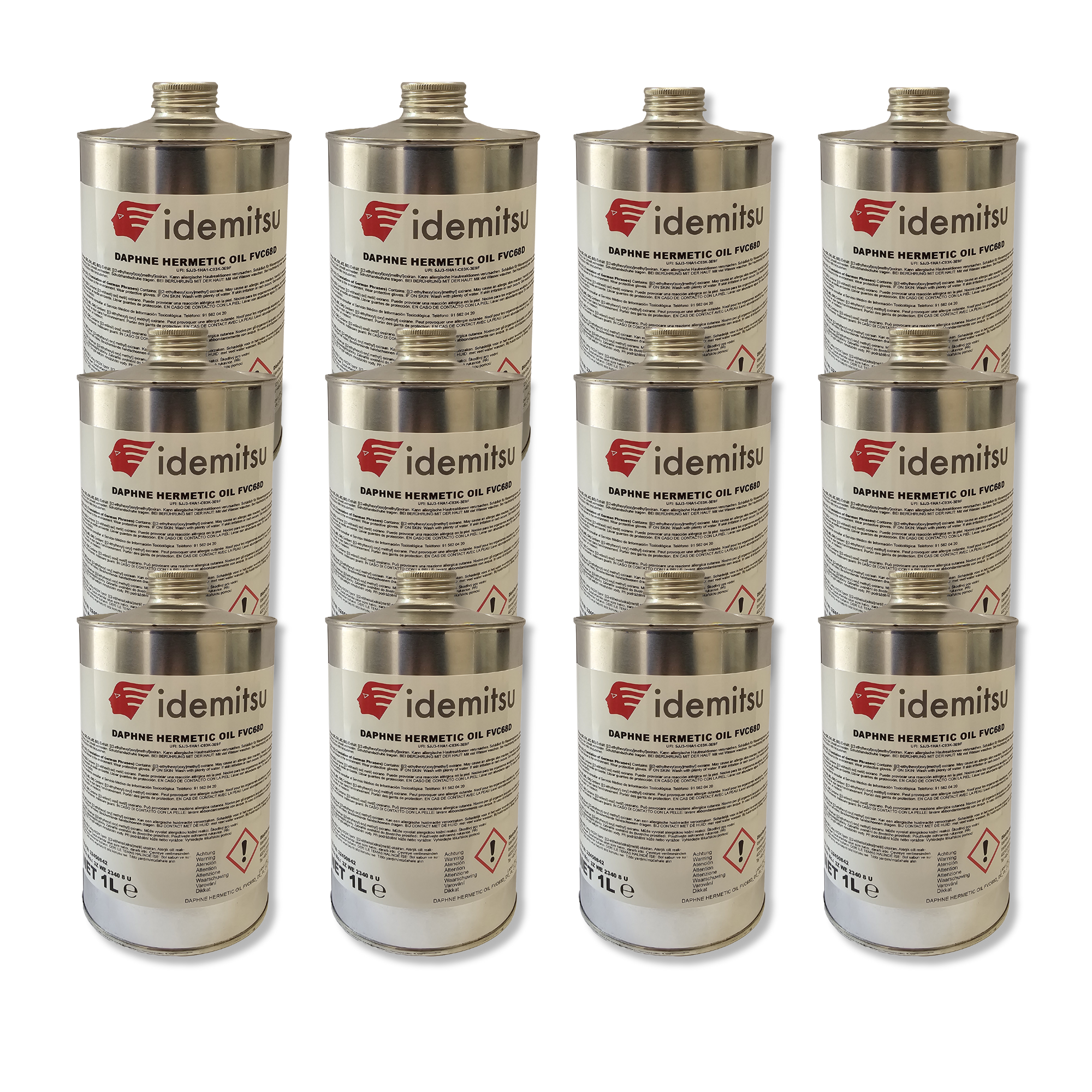 PVE-Schmiermittel von Idemitsu – Daphne Hermetic Oil FVC68D – 1-Liter-Metallkanister – Packung mit 12 Stück.