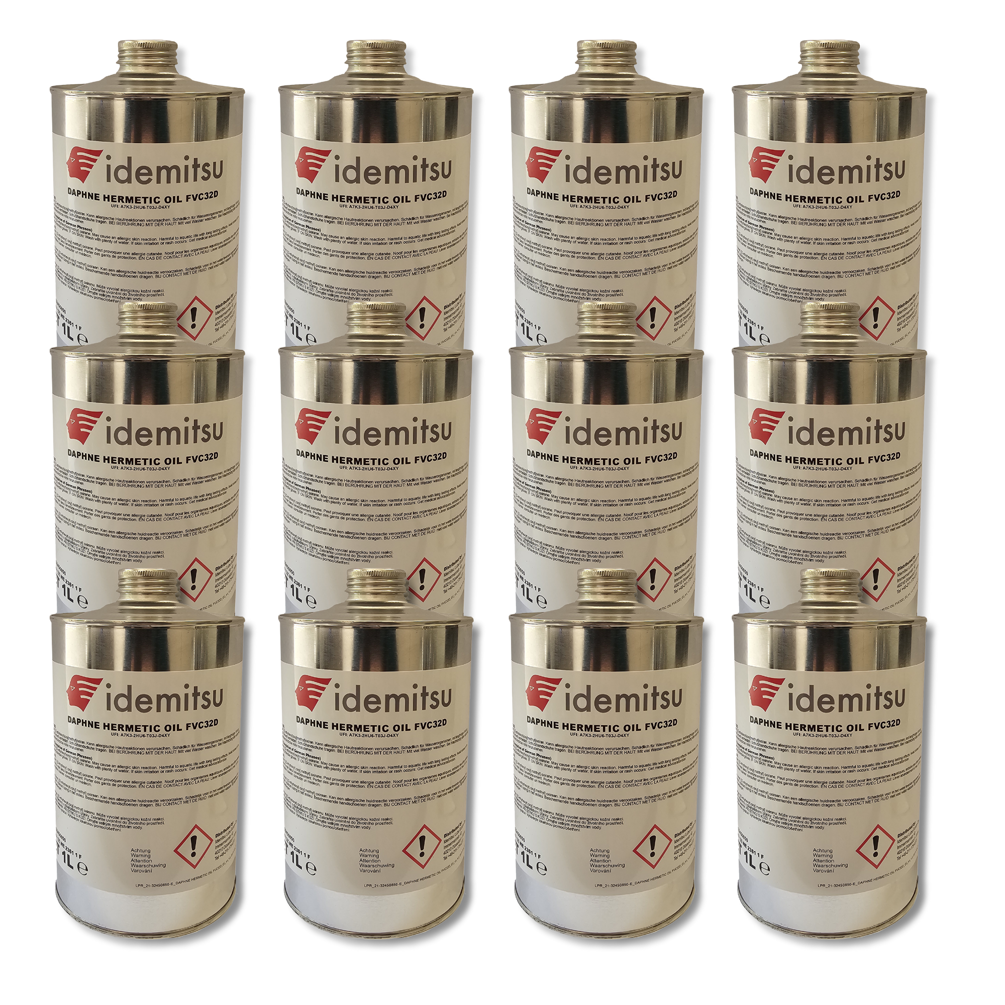 PVE-Schmiermittel von Idemitsu – Daphne Hermetic Oil FVC32D – 1-Liter-Metallkanister – Packung mit 12 Stück.