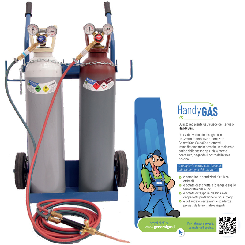 B-BRAZE 14 litri - kit professionale per saldatura ossiacetilenica con bombole alta pressione da 14 litri - bombole già caricate con gas ossigeno e acetilene (usufruisce cambio bombole immediato vuoto contro pieno - servizio HandyGas)