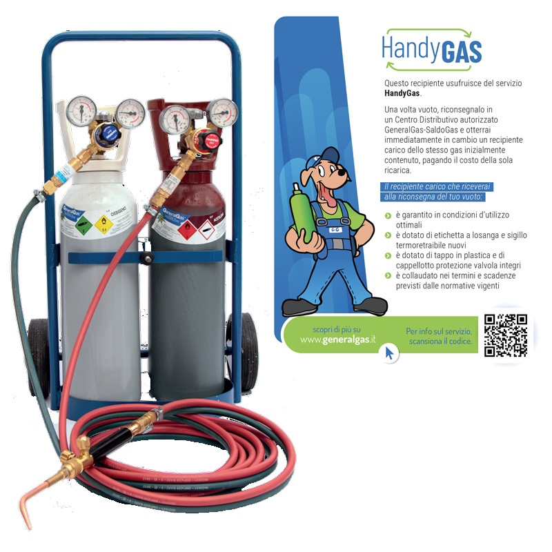 B-BRAZE 5 litri - kit professionale per saldatura ossiacetilenica con bombole alta pressione da 5 litri - bombole già caricate con gas ossigeno e acetilene (usufruisce cambio bombole immediato vuoto contro pieno - servizio HandyGas)